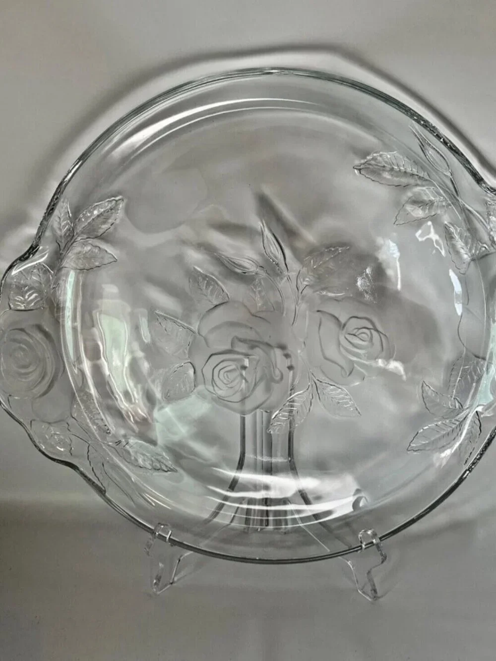 Decorative Glass Platter With Embossed Frosted Roses Pattern